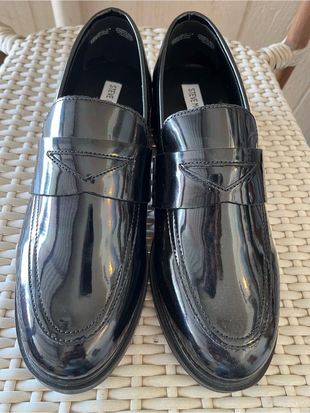 Steve Madden Women’s  Black Patent Leather Penny Loafers